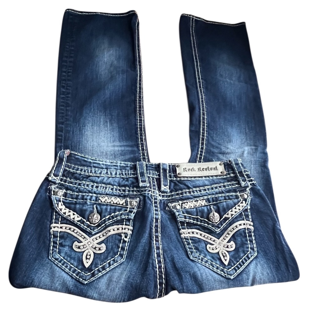 Rock Revival Bootcut Jeans Women's 29 Thick Stitch Bling Western Rodeo Denim - Picture 4 of 16